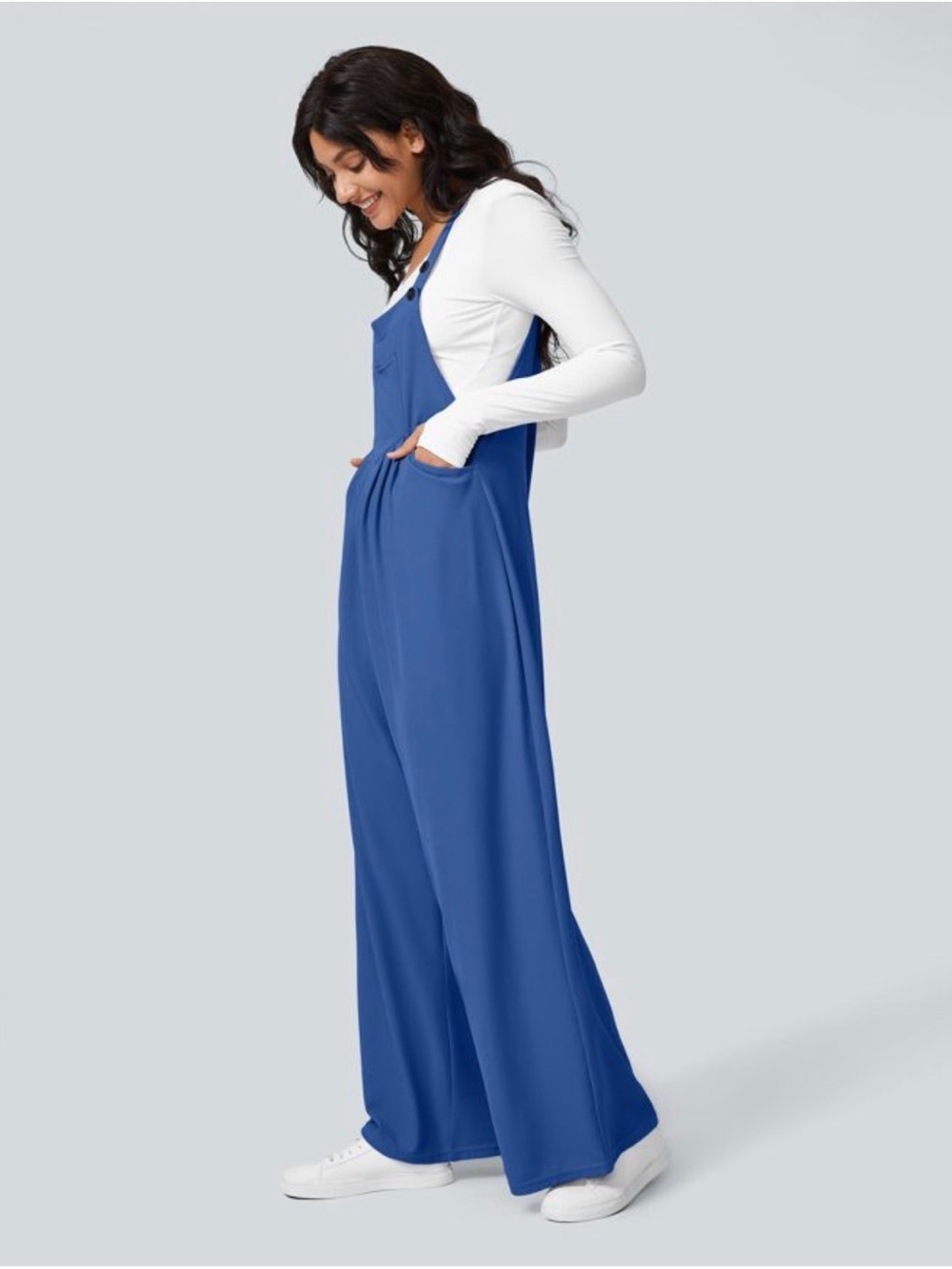 Halara Deep Sapphire Blue Wide Leg Jumpsuit Size L NWT - Picture 4 of 9